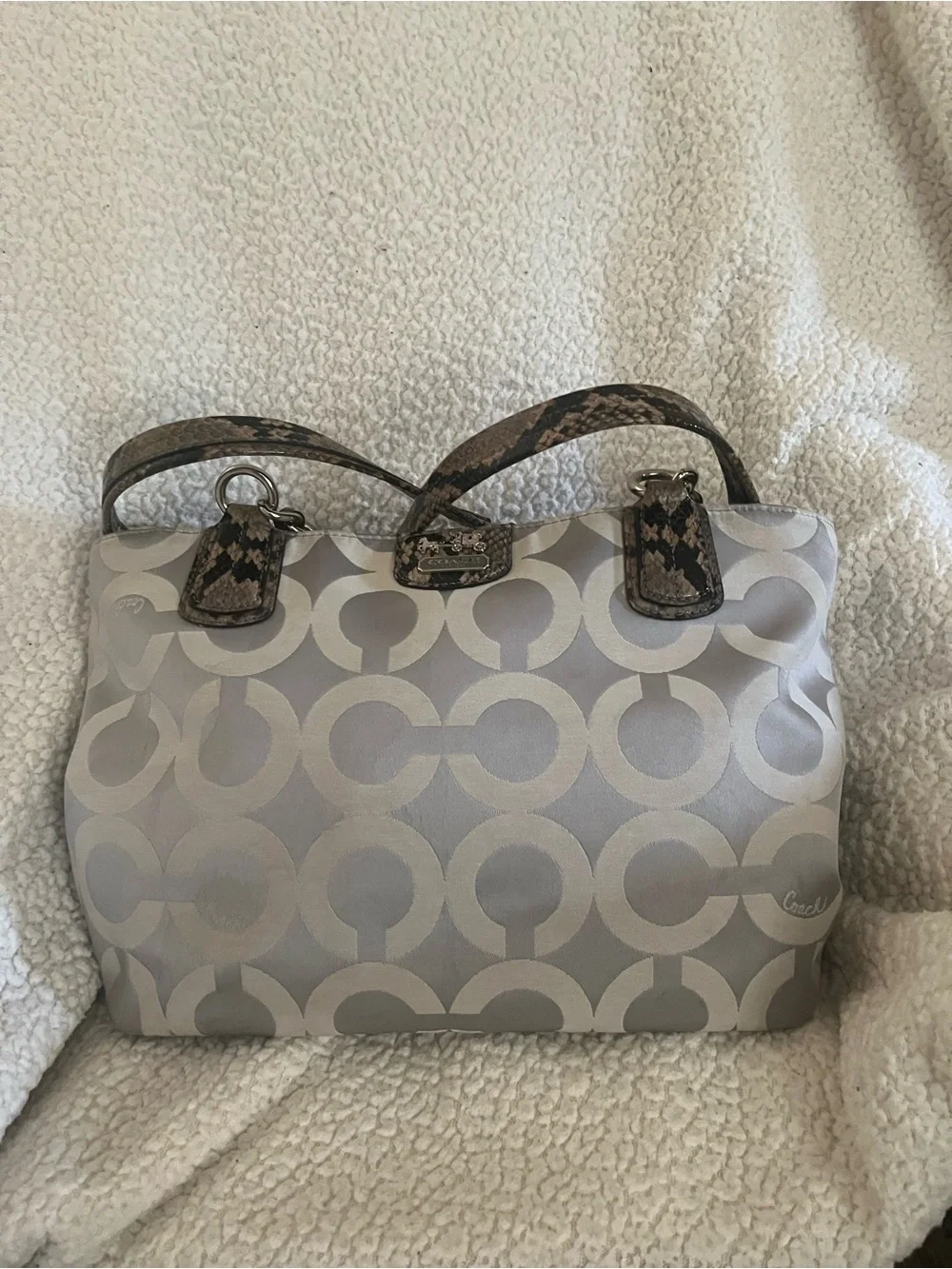 Coach Madison Op Art Signature Sateen Shoulder Tote Chain Handles EUC